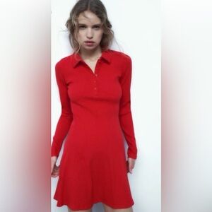 Zara Button Long Sleeve Polo Mini Dress
